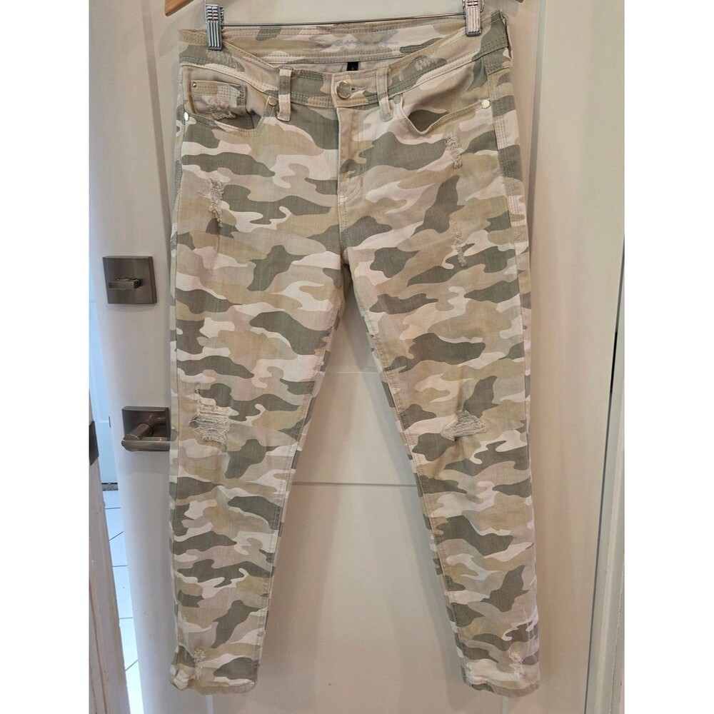 Seven7 Camo Skinny Jeans Size 8 Distressed Mid Rise Stretch Y2K Grunge